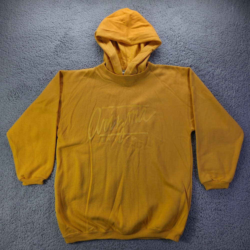 Arizona Jean Co Mustard Yellow Script Logo Pullover Hoodie Kids Medium 10/12 90s
